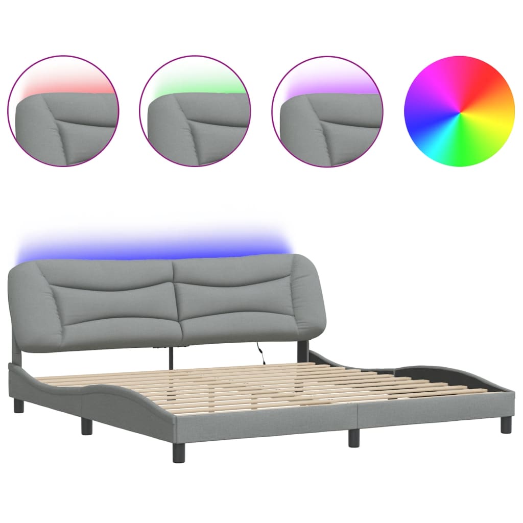Rám Postele S Led Bez Matrace Hvar Světle Šedá 200X200 Cm Látka