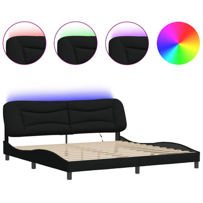 Rám Postele S Led Bez Matrace Hvar Černý 200X200 Cm Látka