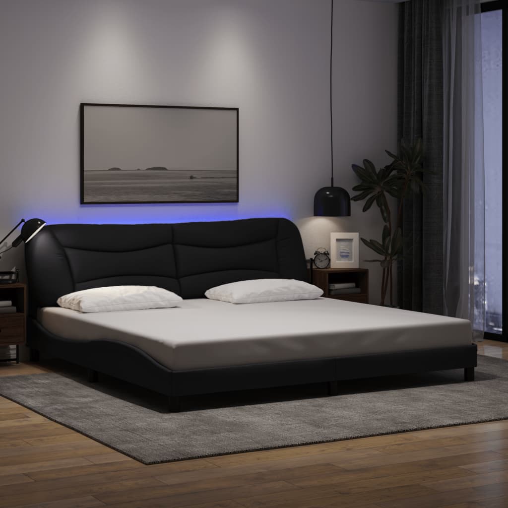 Rám Postele S Led Bez Matrace Hvar Černý 200X200 Cm Látka