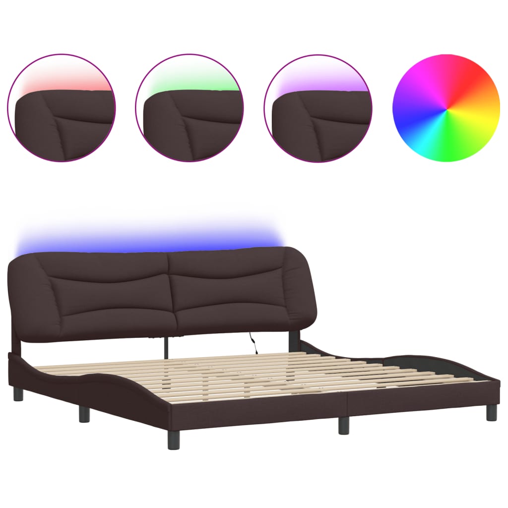 Rám Postele S Led Bez Matrace Hvar Tmavě Hnědý 200 X 200 Cm Textil