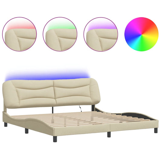 Rám Postele S Led Osvětlením Krémový 200 X 200 Cm Textil