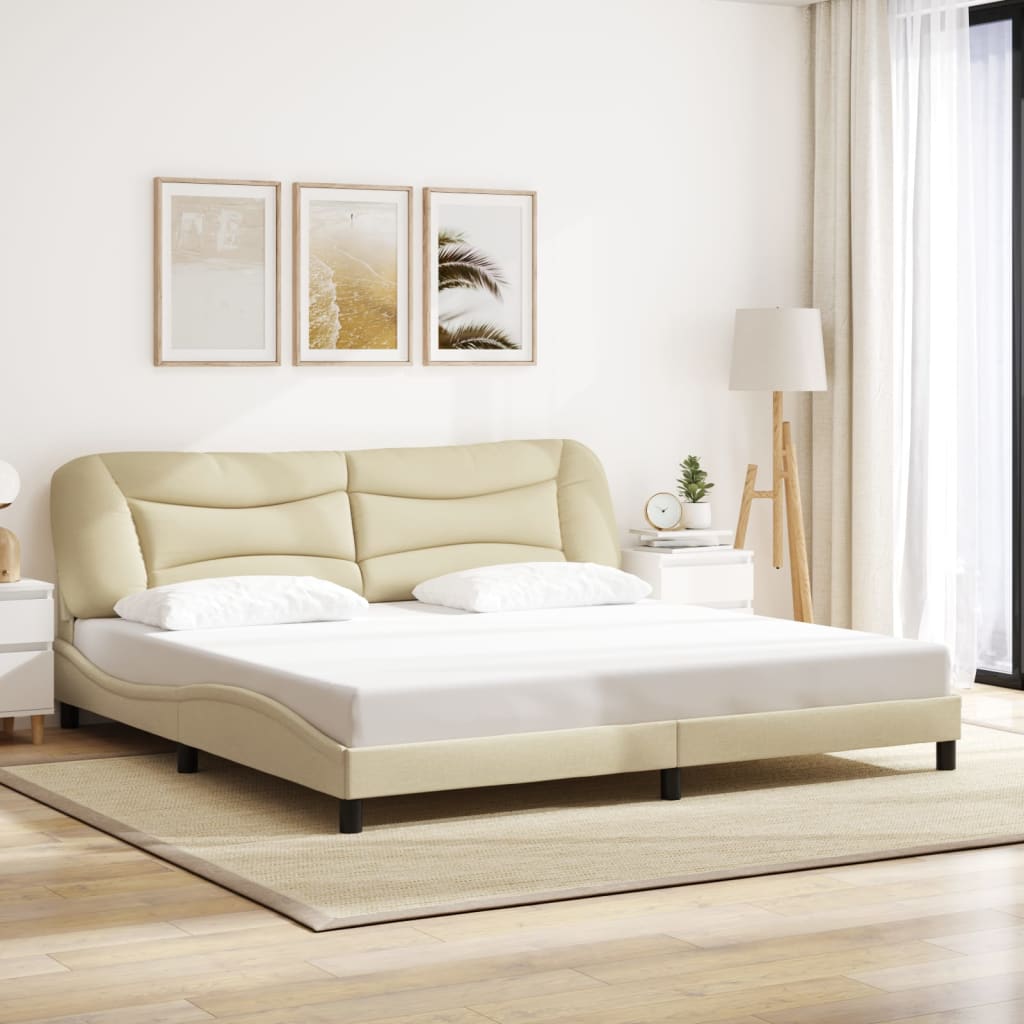 Rám Postele S Led Osvětlením Krémový 200 X 200 Cm Textil
