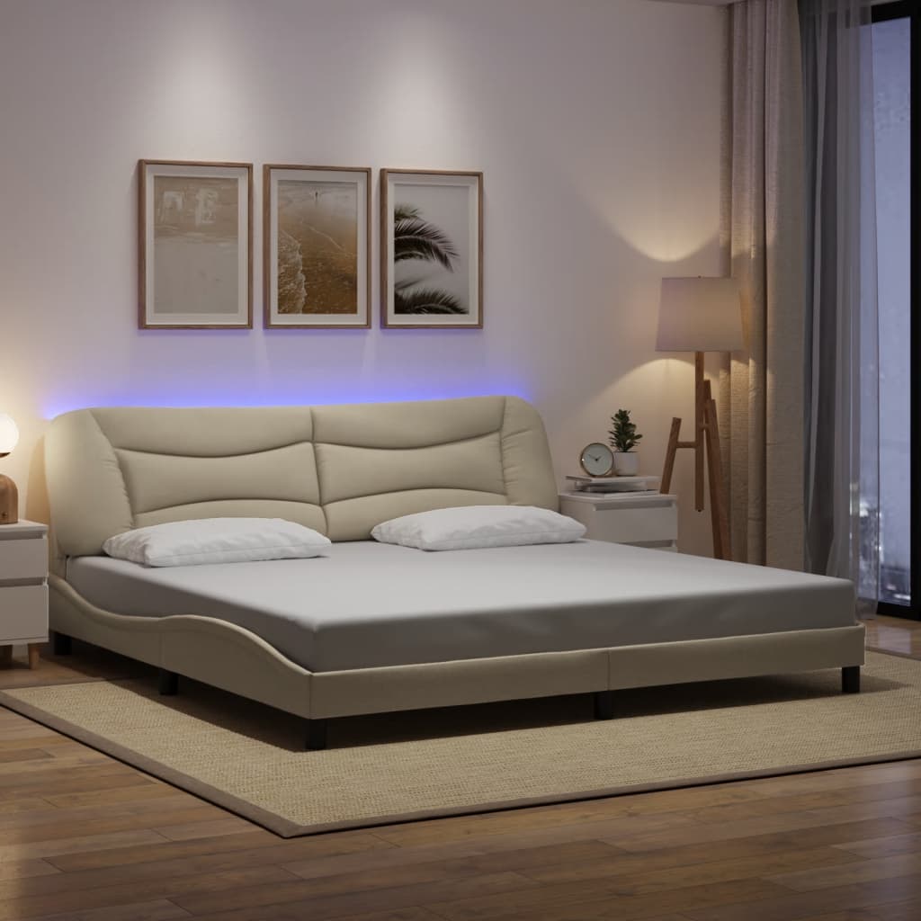 Rám Postele S Led Osvětlením Krémový 200 X 200 Cm Textil