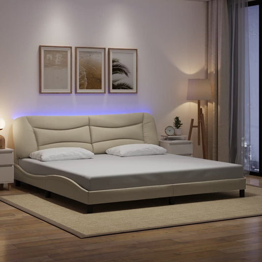 Rám Postele S Led Osvětlením Krémový 200 X 200 Cm Textil