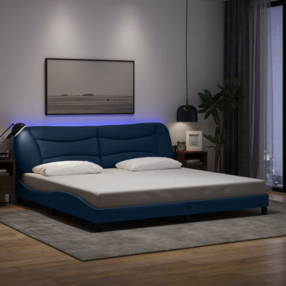 Rám Postele S Led Bez Matrace Hvar Modrá 200X200 Cm Látka