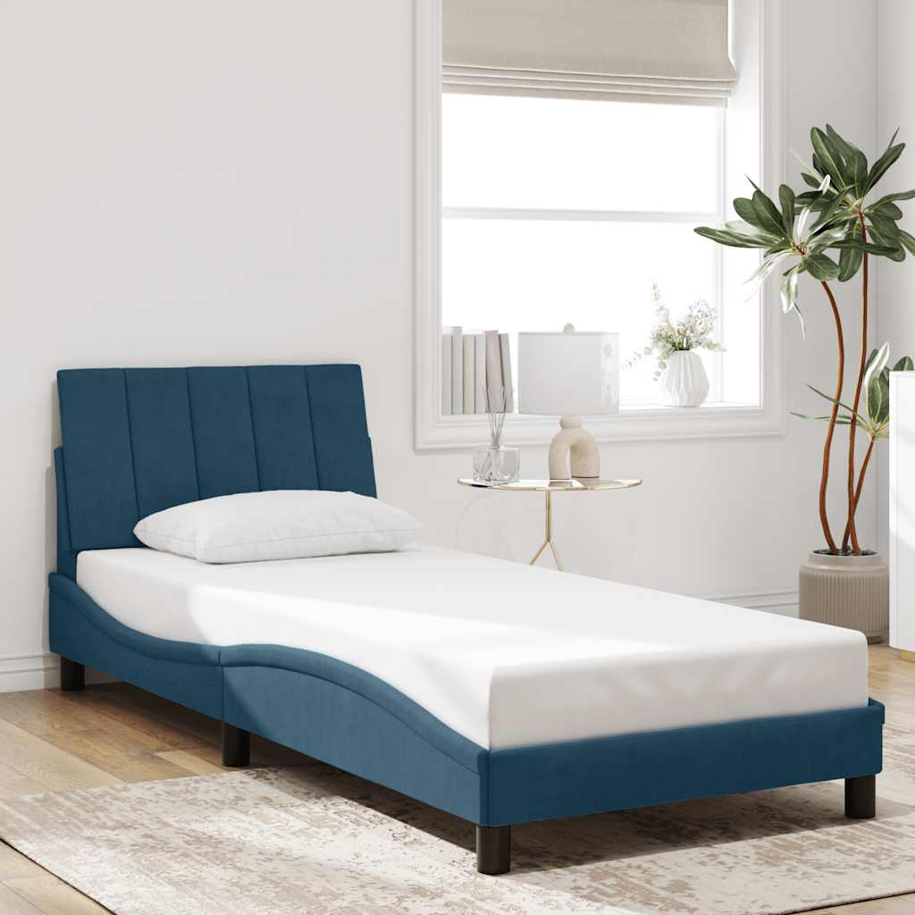 Rám Postele S Led Osvětlením Bez Matrace Hanko Modrý 90 X 190 Cm Samet