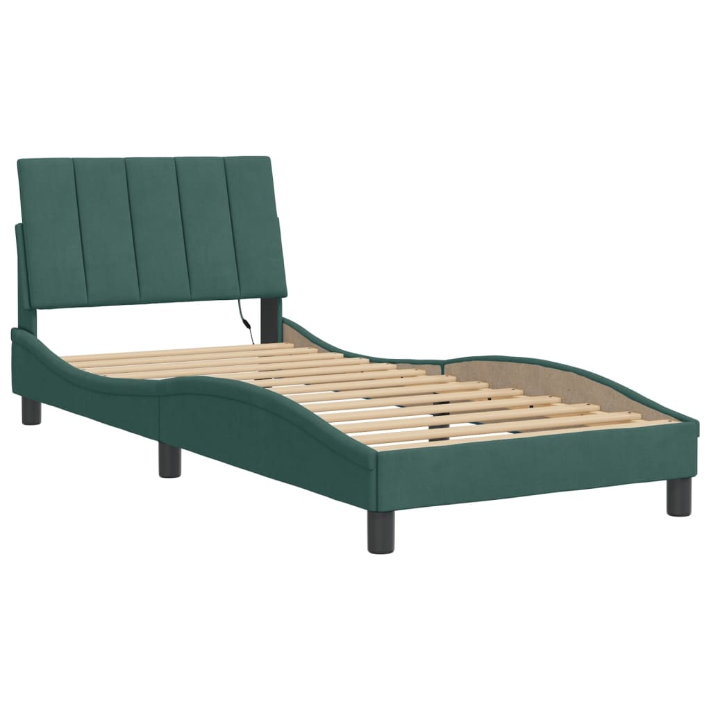 Rám Postele S Led Osvětlením Bez Matrace Hanko Tmavě Zelený 90 X 200 Cm Samet