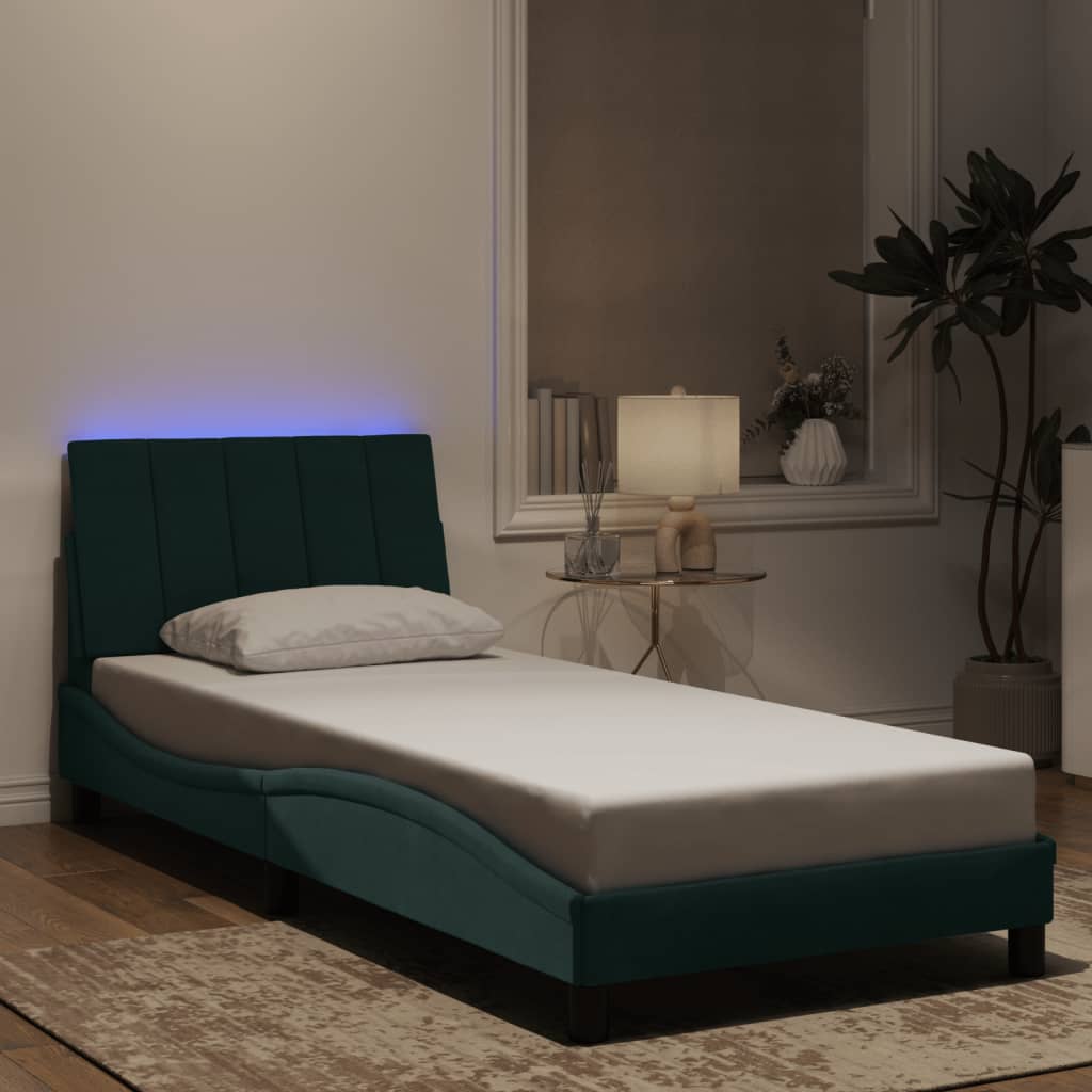 Rám Postele S Led Osvětlením Bez Matrace Hanko Tmavě Zelený 90 X 200 Cm Samet
