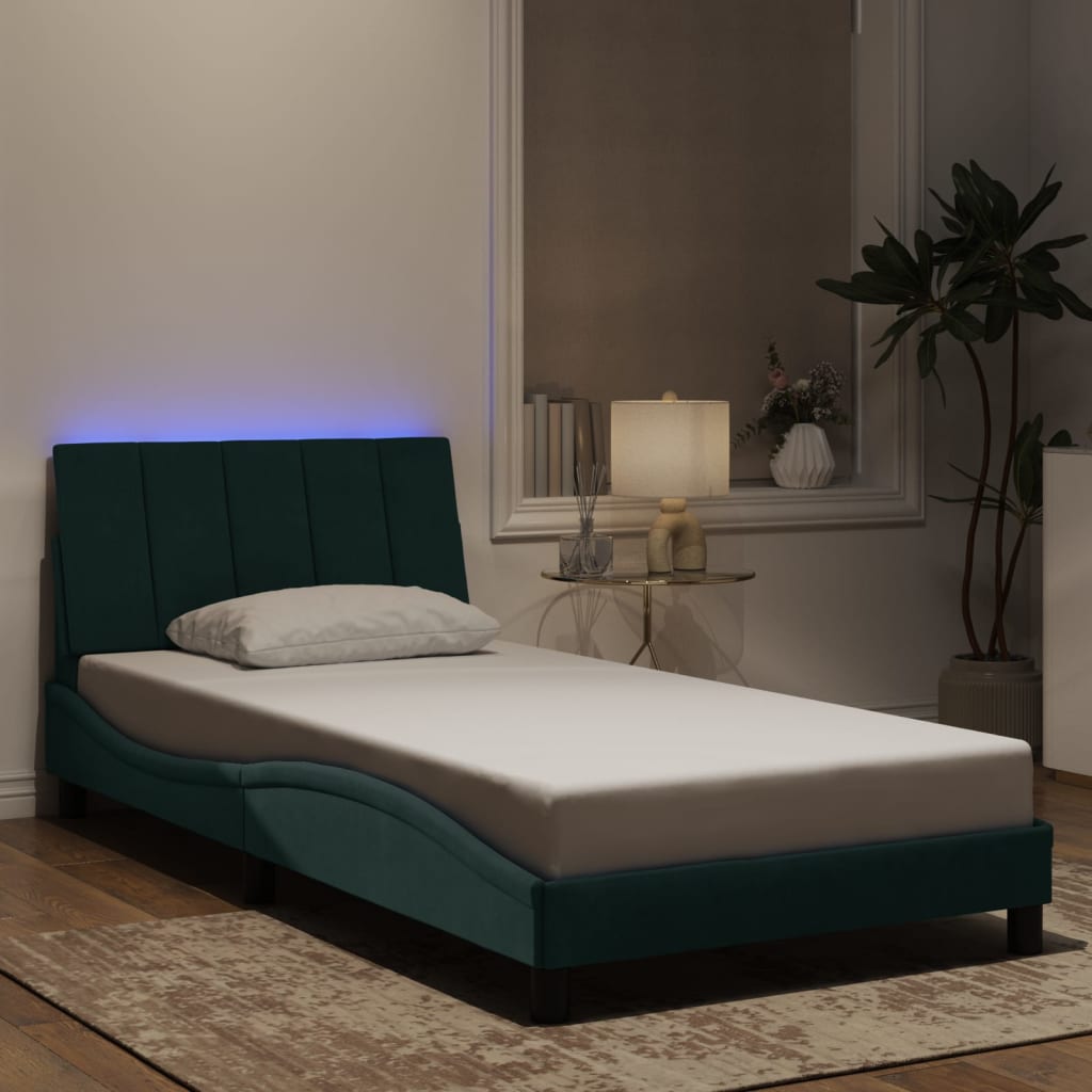 Rám Postele S Led Osvětlením Bez Matrace Hanko Tmavě Zelený 100 X 200 Cm Samet