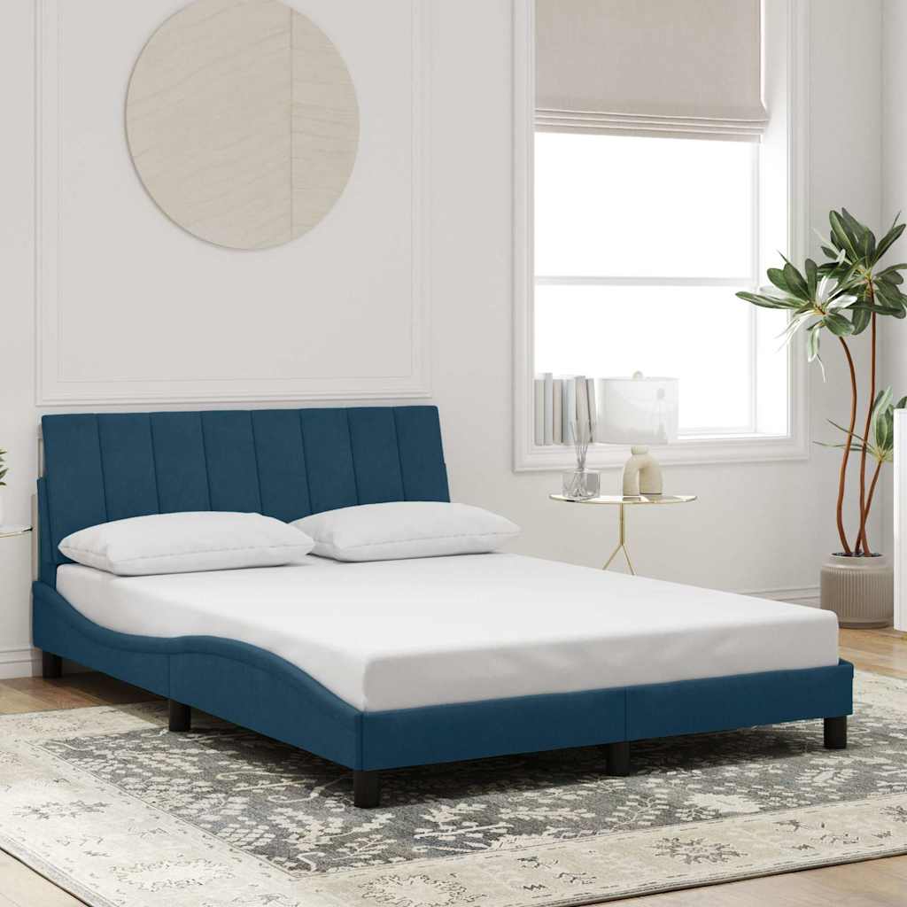 Rám Postele S Led Osvětlením Bez Matrace Hanko Modrý 140 X 190 Cm Samet