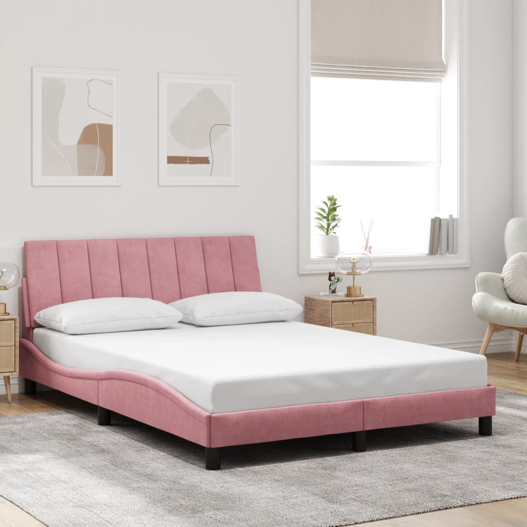 Rám Postele S Led Osvětlením Bez Matrace Hanko Růžový 140 X 190 Cm Samet