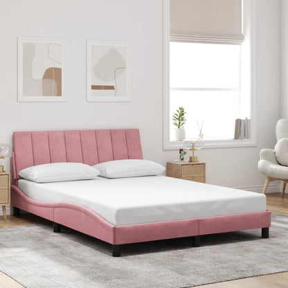 Rám Postele S Led Osvětlením Bez Matrace Hanko Růžový 140 X 190 Cm Samet