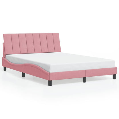 Rám Postele S Led Osvětlením Bez Matrace Hanko Růžový 140 X 190 Cm Samet