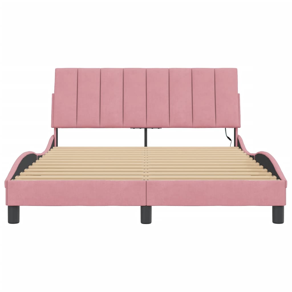 Rám Postele S Led Osvětlením Bez Matrace Hanko Růžový 140 X 190 Cm Samet