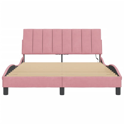 Rám Postele S Led Osvětlením Bez Matrace Hanko Růžový 140 X 190 Cm Samet