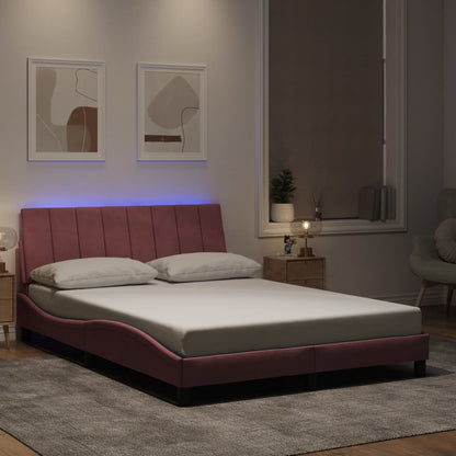 Rám Postele S Led Osvětlením Bez Matrace Hanko Růžový 140 X 190 Cm Samet