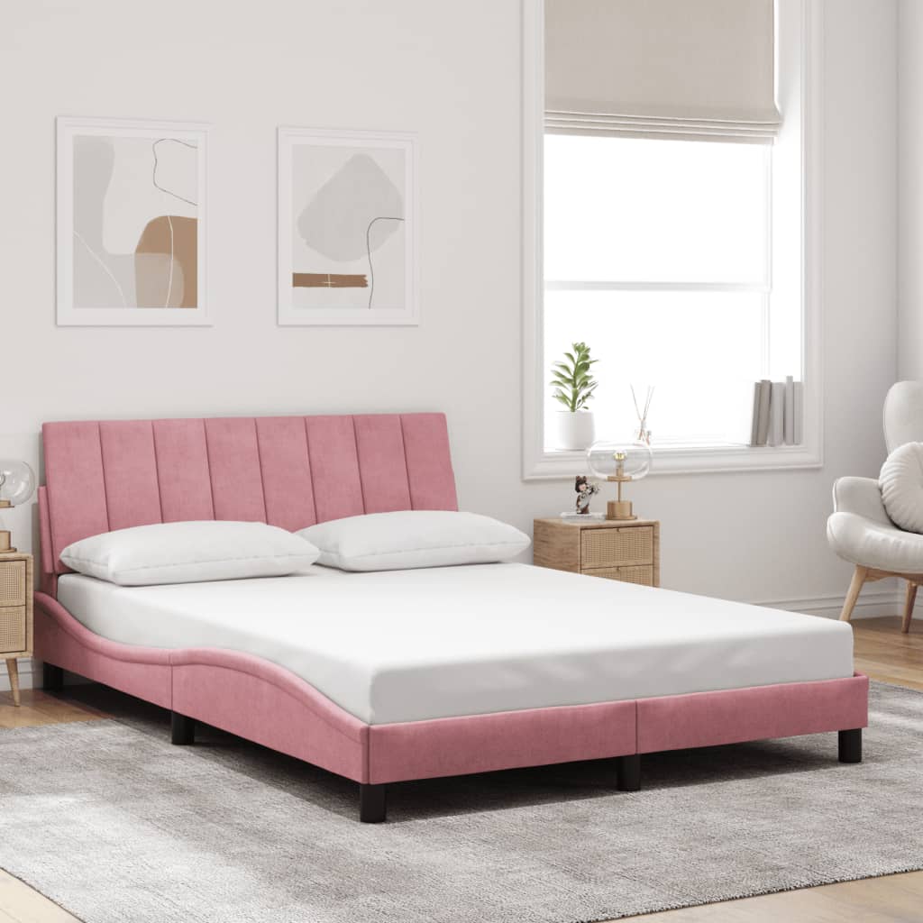 Rám Postele S Led Osvětlením Bez Matrace Hanko Růžový 140 X 200 Cm Samet