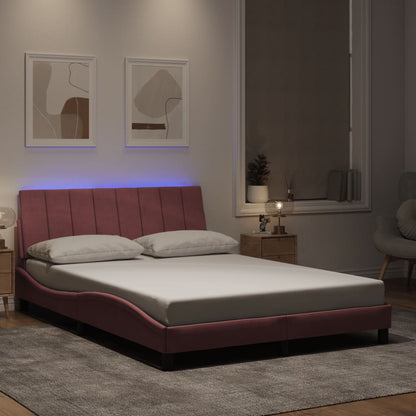 Rám Postele S Led Osvětlením Bez Matrace Hanko Růžový 140 X 200 Cm Samet