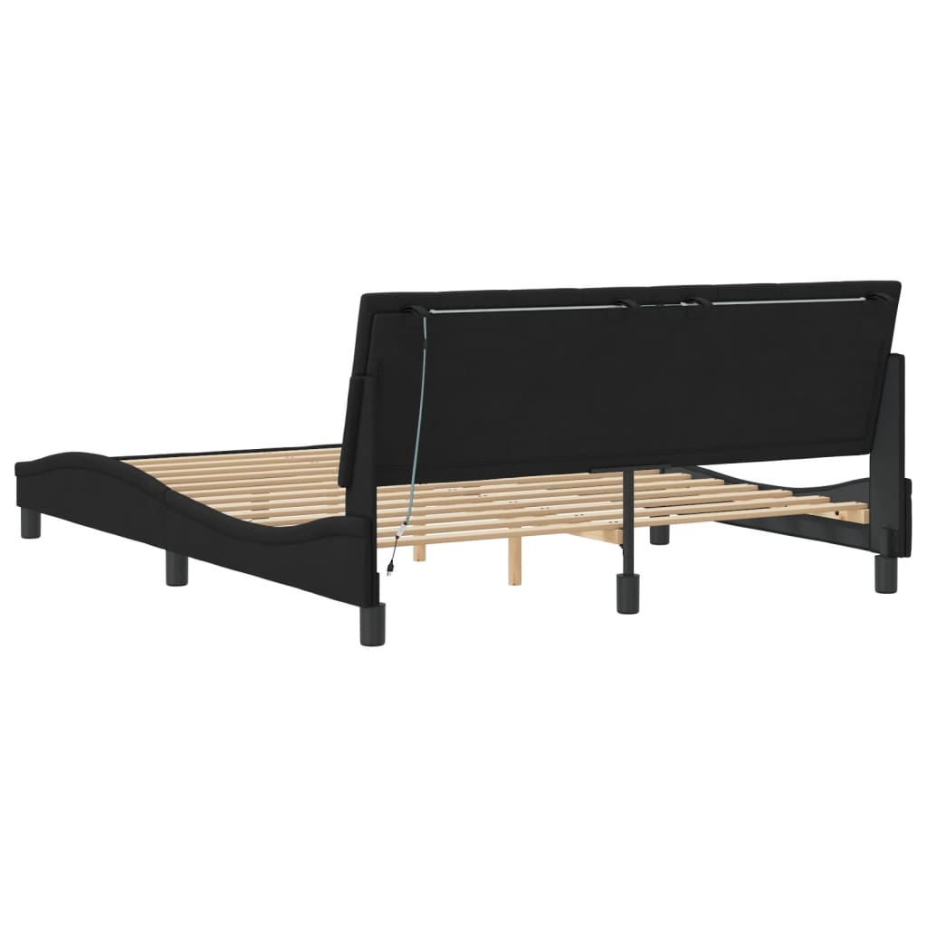 Rám Postele S Led Osvětlením Bez Matrace Hanko Černý 160 X 200 Cm Samet