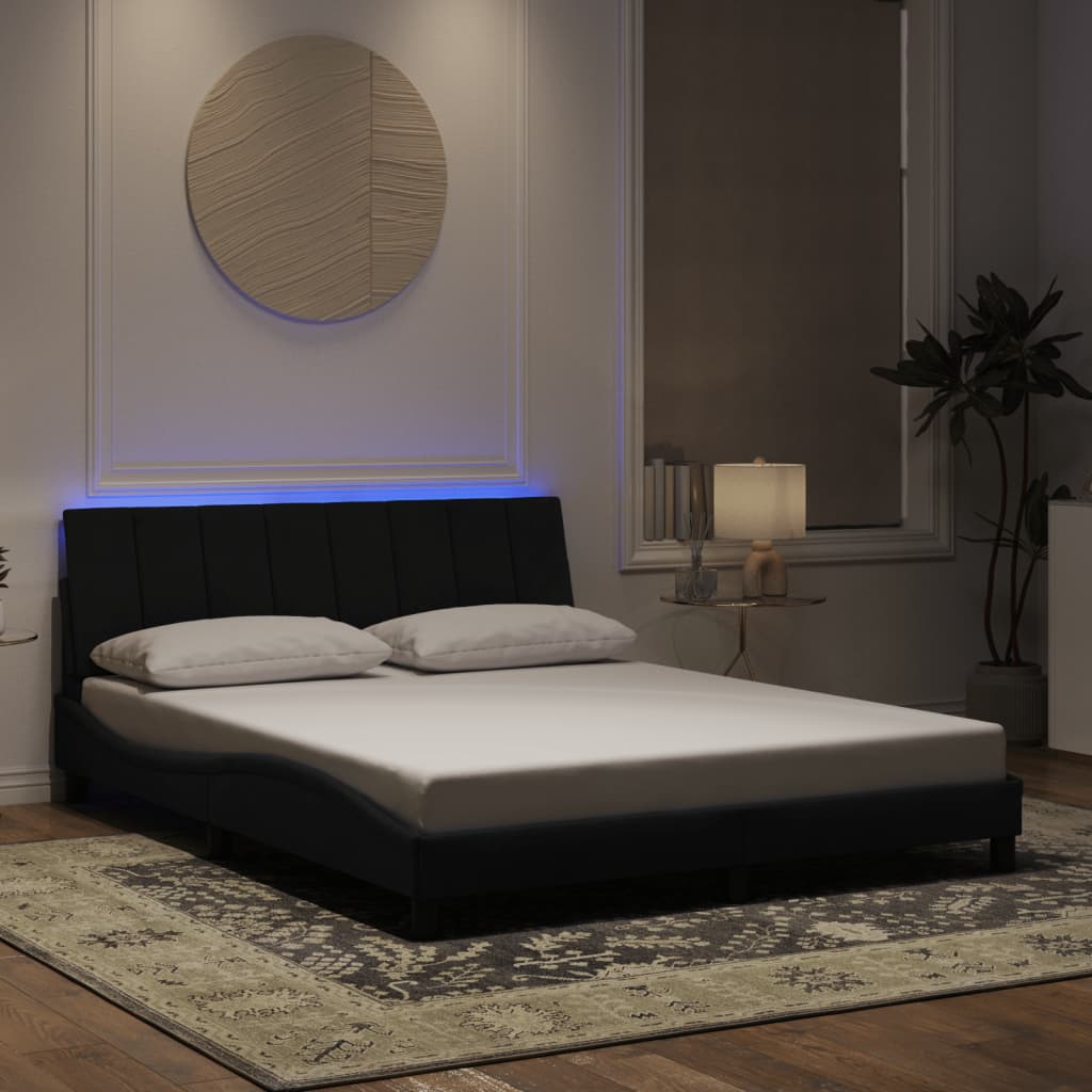 Rám Postele S Led Osvětlením Bez Matrace Hanko Černý 160 X 200 Cm Samet