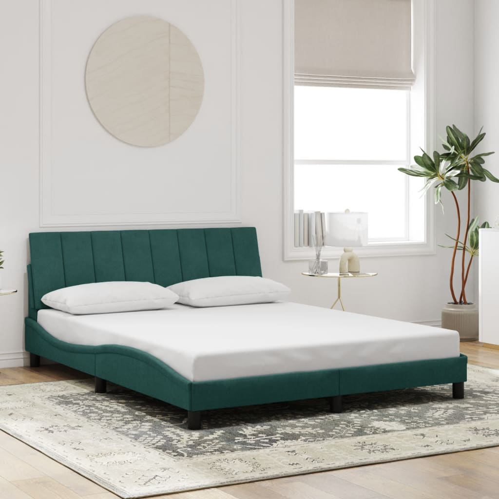 Rám Postele S Led Osvětlením Bez Matrace Hanko Tmavě Zelený 160 X 200 Cm Samet