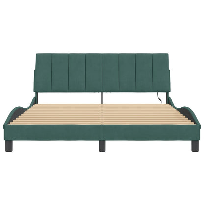 Rám Postele S Led Osvětlením Bez Matrace Hanko Tmavě Zelený 160 X 200 Cm Samet