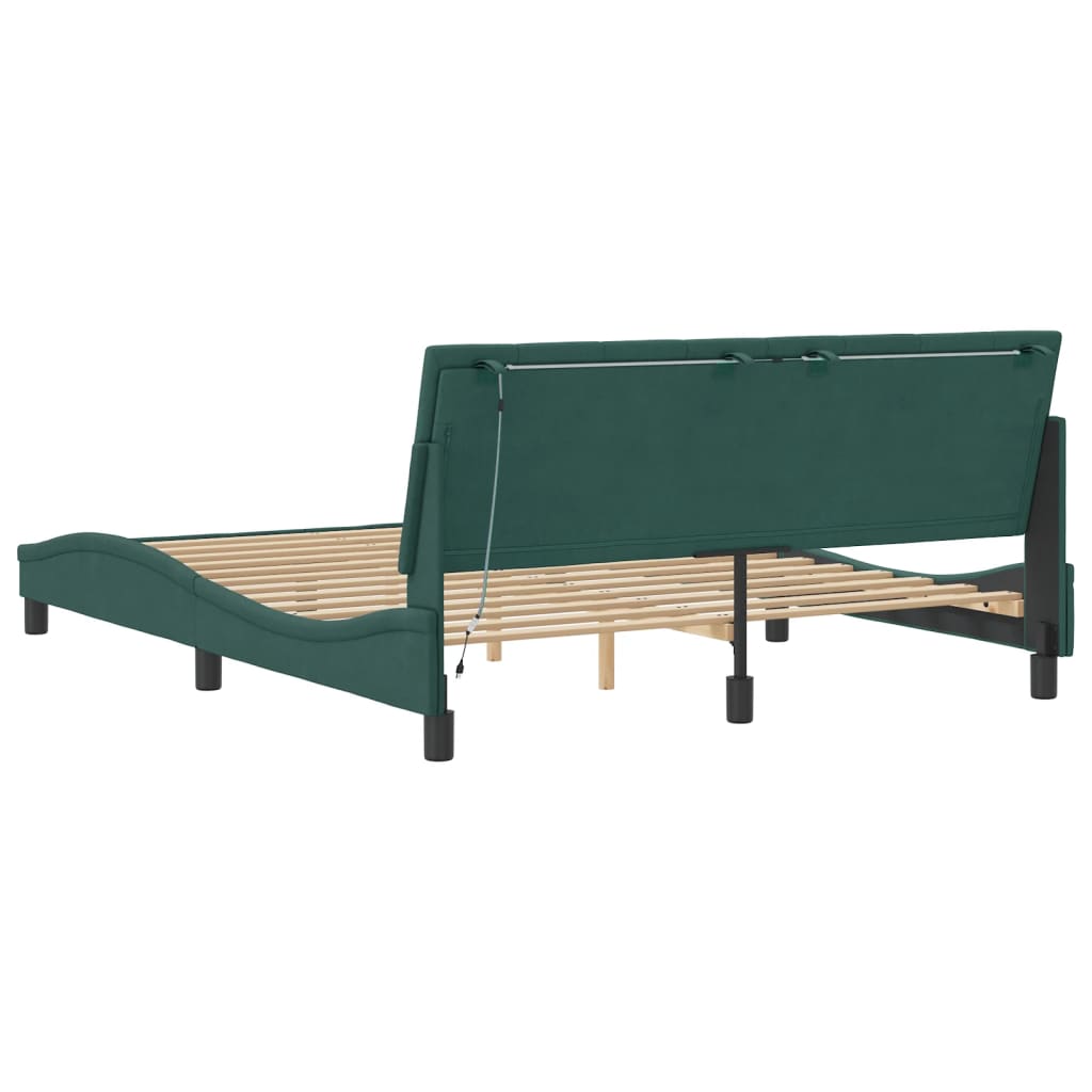 Rám Postele S Led Osvětlením Bez Matrace Hanko Tmavě Zelený 160 X 200 Cm Samet