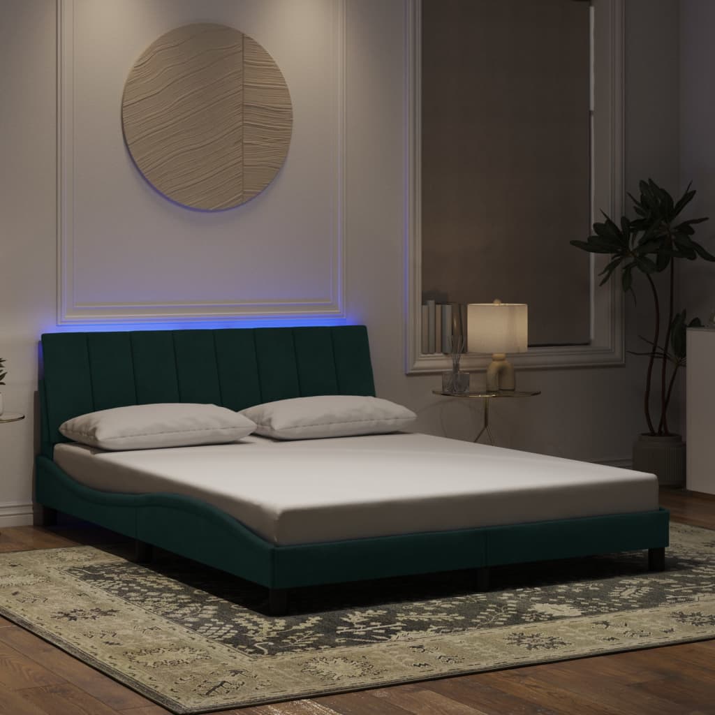 Rám Postele S Led Osvětlením Bez Matrace Hanko Tmavě Zelený 160 X 200 Cm Samet
