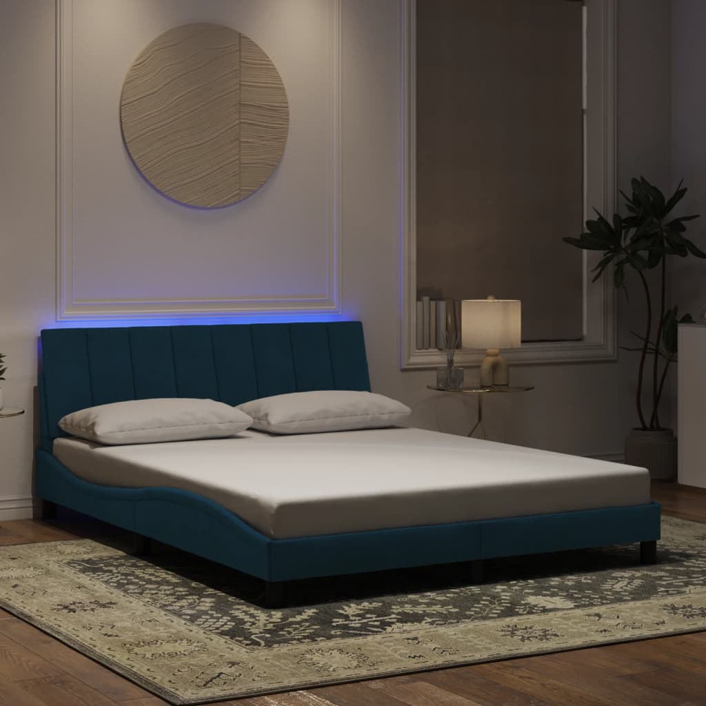 Rám Postele S Led Osvětlením Bez Matrace Hanko Modrý 160 X 200 Cm Samet
