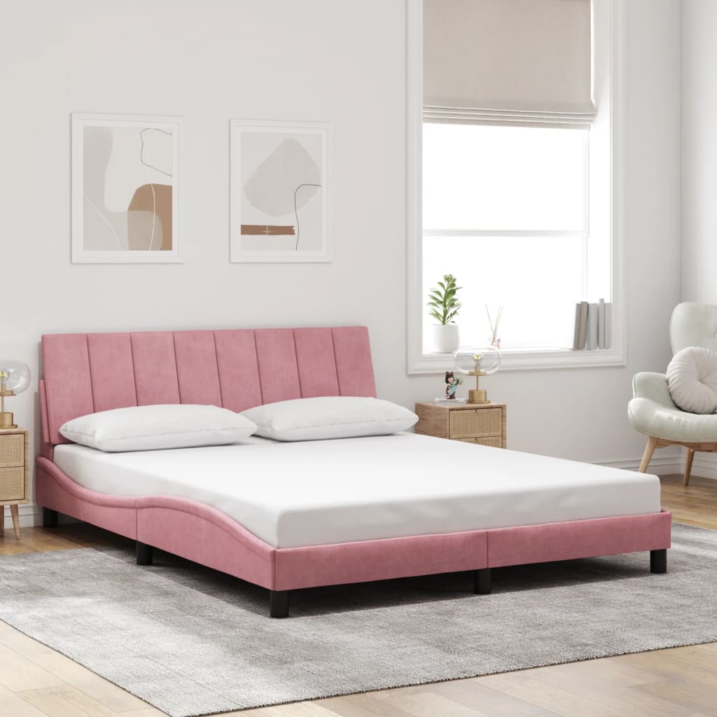 Rám Postele S Led Osvětlením Bez Matrace Hanko Růžový 160 X 200 Cm Samet