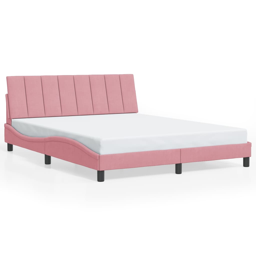 Rám Postele S Led Osvětlením Bez Matrace Hanko Růžový 160 X 200 Cm Samet