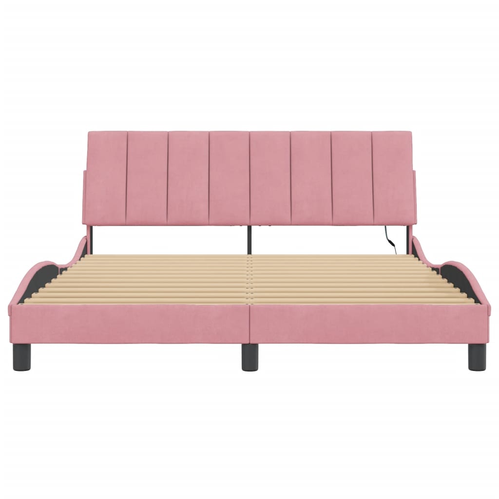 Rám Postele S Led Osvětlením Bez Matrace Hanko Růžový 160 X 200 Cm Samet