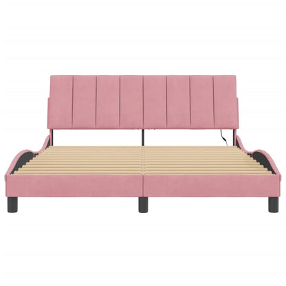 Rám Postele S Led Osvětlením Bez Matrace Hanko Růžový 160 X 200 Cm Samet