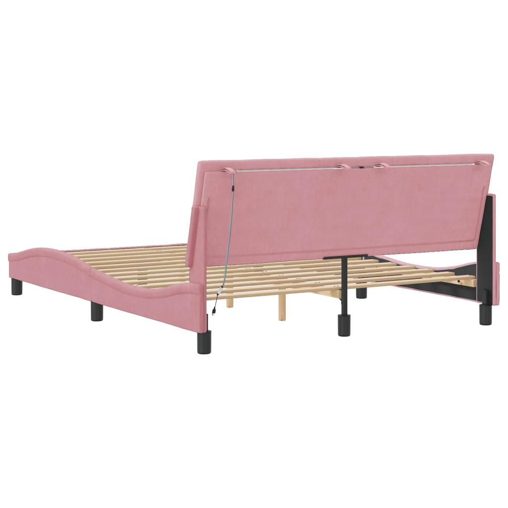 Rám Postele S Led Osvětlením Bez Matrace Hanko Růžový 160 X 200 Cm Samet