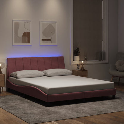 Rám Postele S Led Osvětlením Bez Matrace Hanko Růžový 160 X 200 Cm Samet