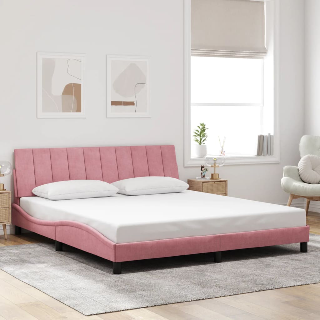 Rám Postele S Led Osvětlením Bez Matrace Hanko Růžový 180 X 200 Cm Samet