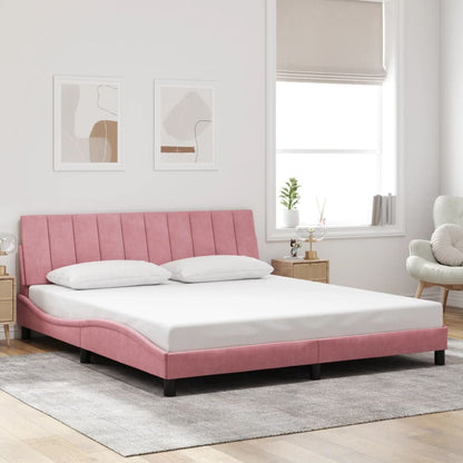 Rám Postele S Led Osvětlením Bez Matrace Hanko Růžový 180 X 200 Cm Samet
