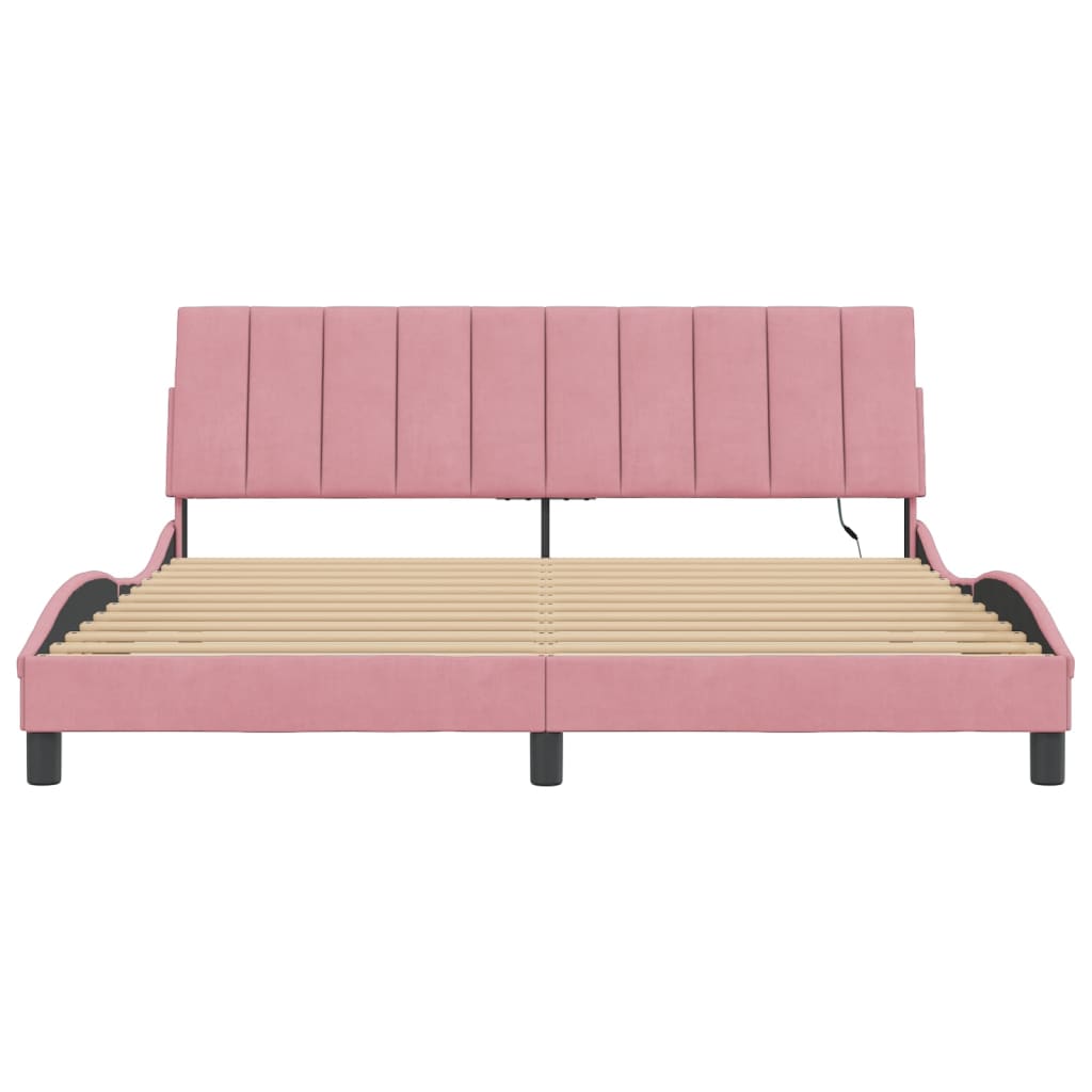 Rám Postele S Led Osvětlením Bez Matrace Hanko Růžový 180 X 200 Cm Samet
