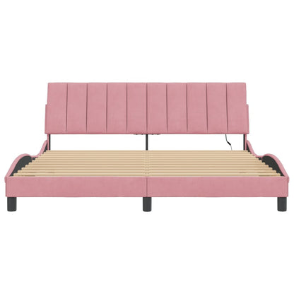 Rám Postele S Led Osvětlením Bez Matrace Hanko Růžový 180 X 200 Cm Samet