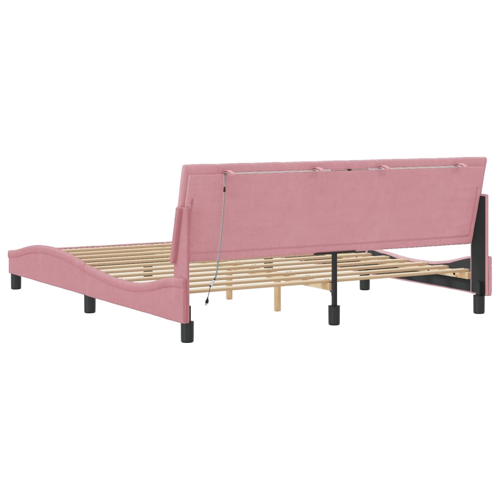 Rám Postele S Led Osvětlením Bez Matrace Hanko Růžový 180 X 200 Cm Samet