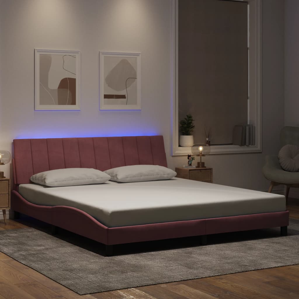 Rám Postele S Led Osvětlením Bez Matrace Hanko Růžový 180 X 200 Cm Samet