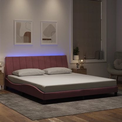 Rám Postele S Led Osvětlením Bez Matrace Hanko Růžový 180 X 200 Cm Samet