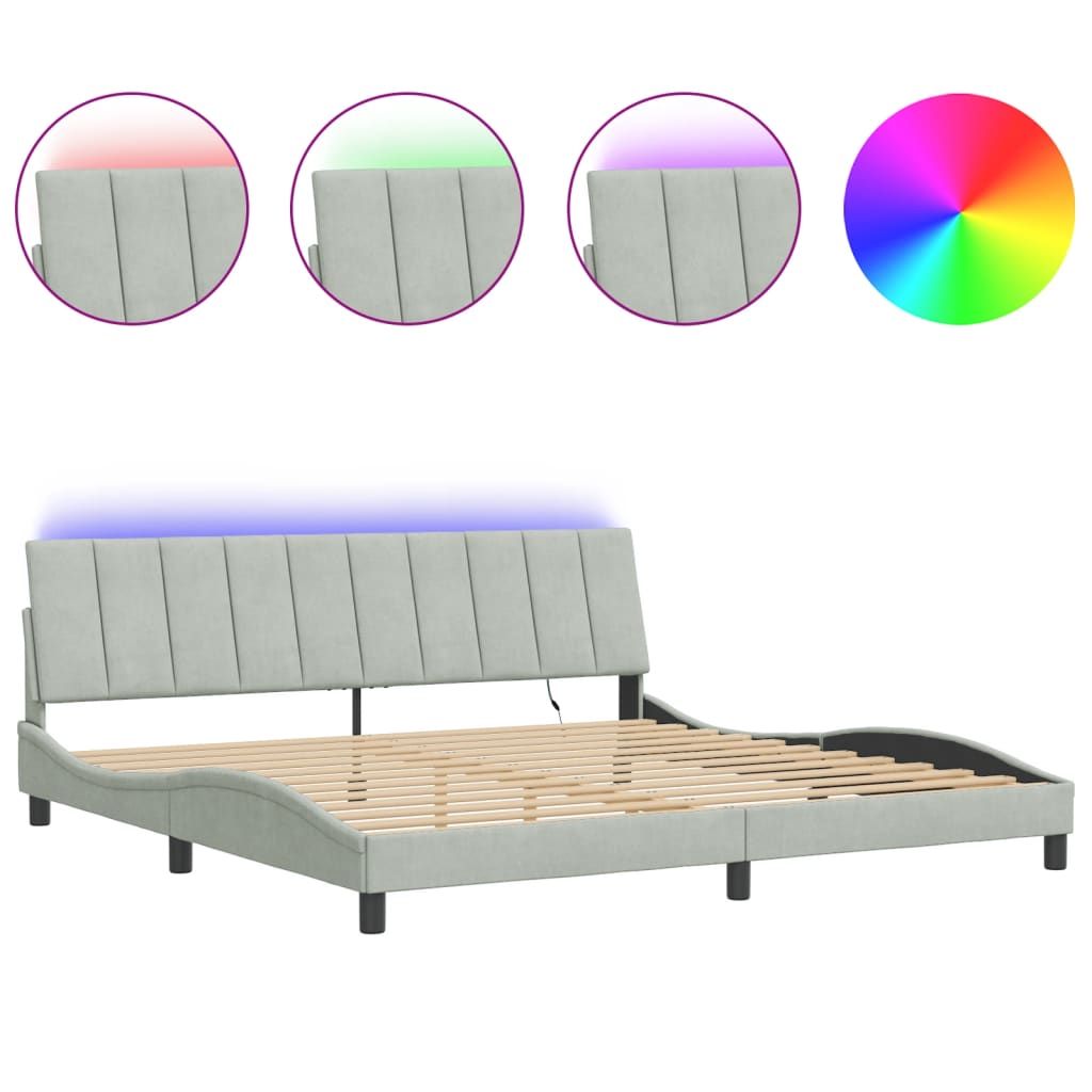 Rám Postele S Led Osvětlením Bez Matrace Hanko Světle Šedý 200 X 200 Cm Samet