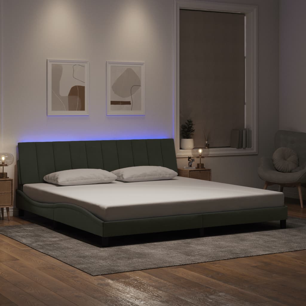 Rám Postele S Led Osvětlením Bez Matrace Hanko Světle Šedý 200 X 200 Cm Samet