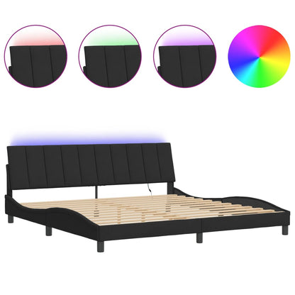 Rám Postele S Led Osvětlením Bez Matrace Hanko Černý 200 X 200 Cm Samet
