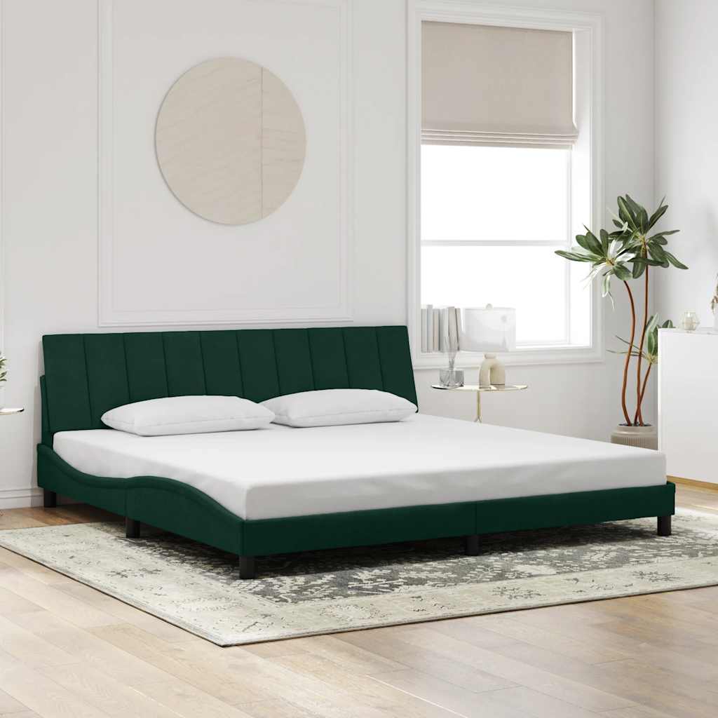 Rám Postele S Led Osvětlením Bez Matrace Hanko Tmavě Zelený 200 X 200 Cm Samet