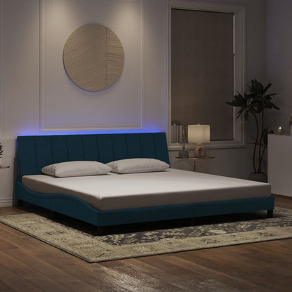 Rám Postele S Led Osvětlením Bez Matrace Hanko Modrý 200 X 200 Cm Samet