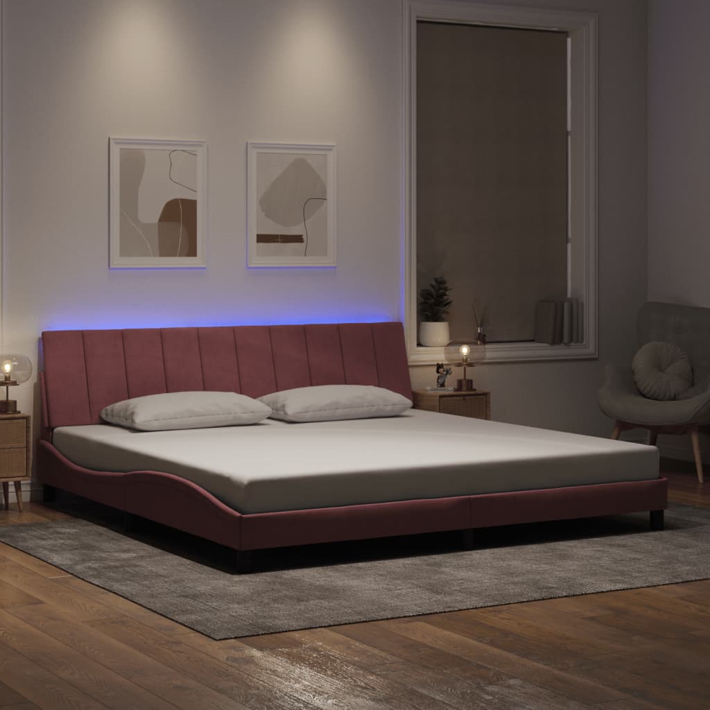 Rám Postele S Led Osvětlením Bez Matrace Hanko Růžový 200 X 200 Cm Samet