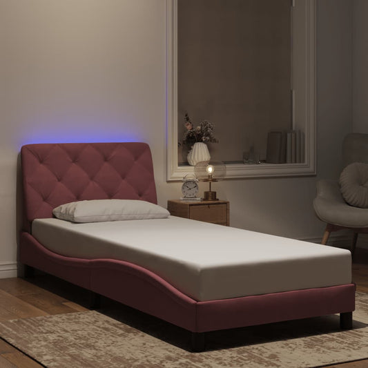 Rám Postele S Led Osvětlením Růžový 90 X 190 Cm Samet