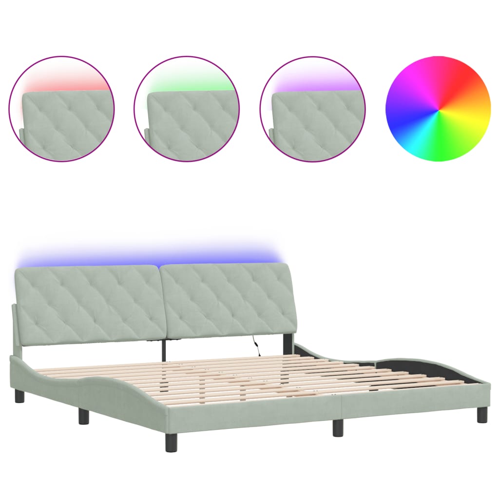 Rám Postele S Led Bez Matrace Světle Šedý 200 X 200 Cm Samet